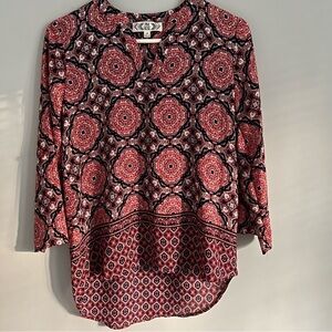 Pink Rose Medallion Print Flowy Blouse – Boho Chic & Dressy